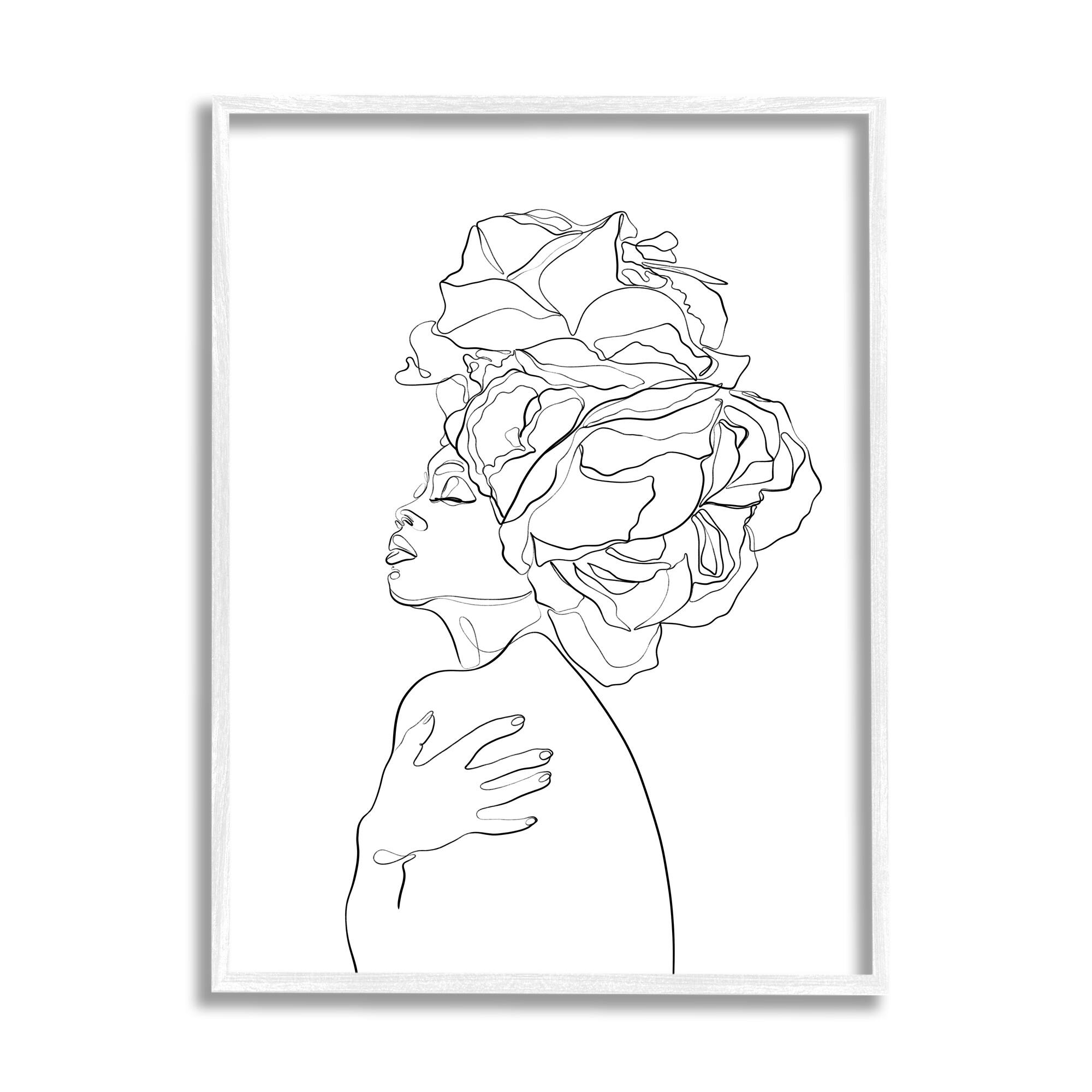 Stupell Industries Woman Slouching with Headwrap Minimalism Linework in White Frame Wall Art
